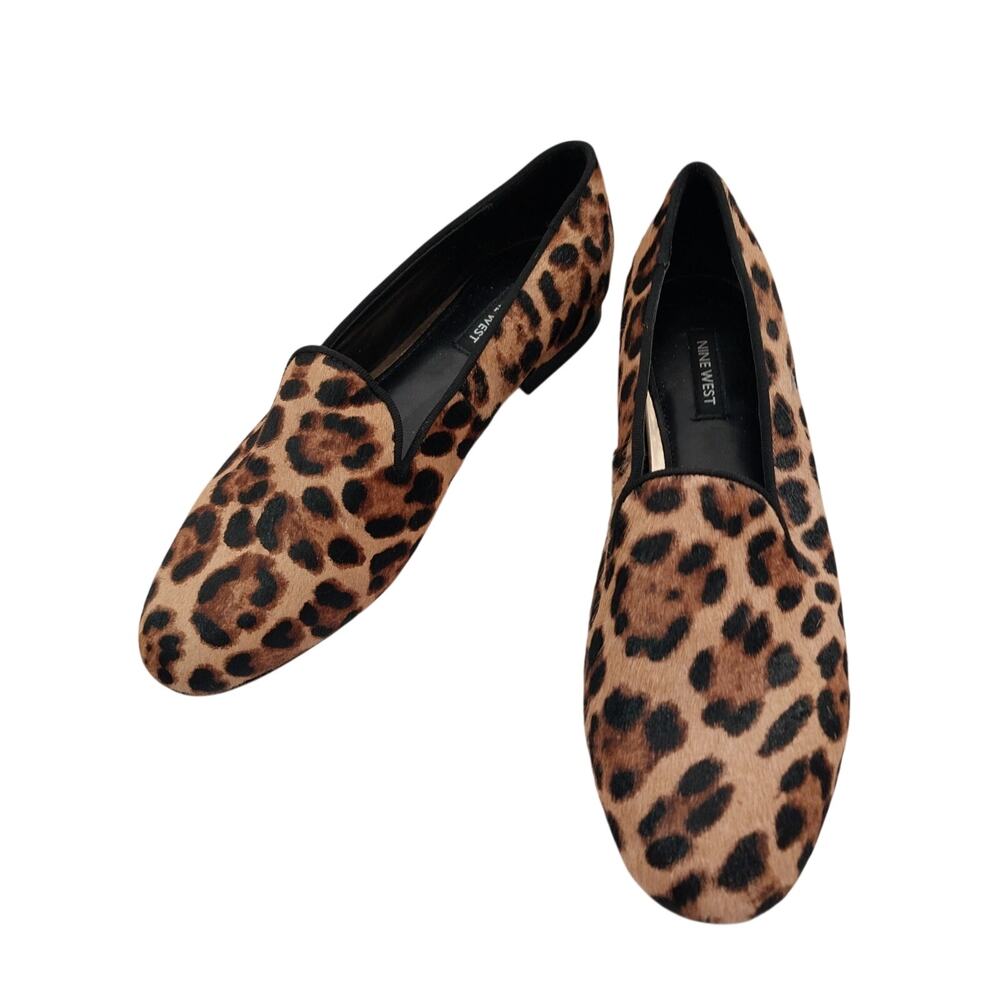 NINE WEST! BLACK, BROWN & TAN LEOPARD GENUINE LEATHER COWHIDE FLATS! SZ 9M - Picture 3 of 11